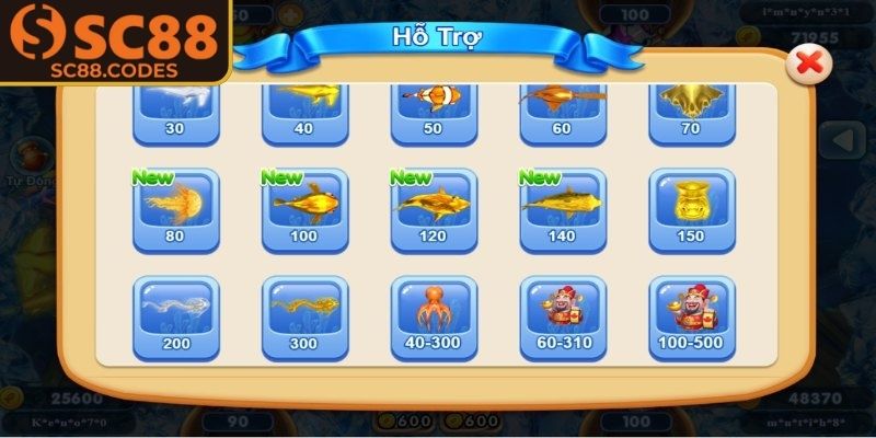 Danh sách con mồi bắn cá Dễ Dàng SC88